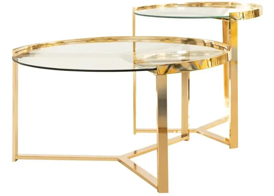 Coaster Delia 2-Piece Round Glass Top Nesting Coffee Table Gold-35.75