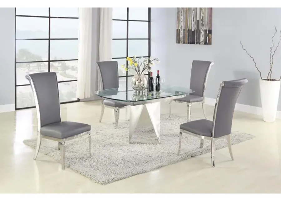Chintaly Gloria Grey Contemporary Motion-Extendable Glass Dining Set with 4 Chairs-59.06