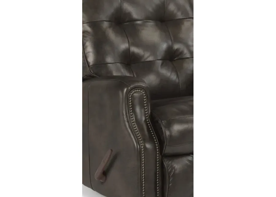 Flexsteel Devon Black Leather Manual Recliner with Nailhead Trim-34
