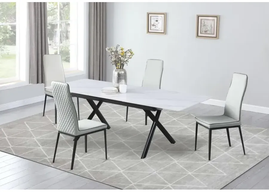 Chintaly Karol Dining Set with Extendable Sintered Stone Top Table & 4 Diamond Stitched Back Chairs-70.87