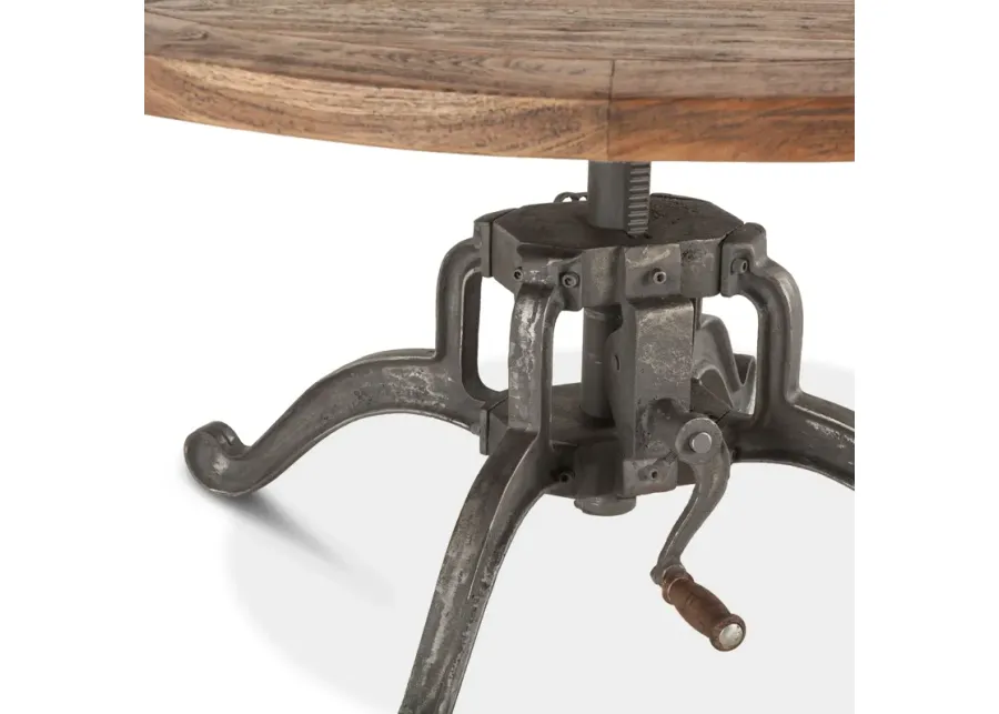 Home Trends Design Industrial Loft 42 Inch Round Coffee Table with Reclaimed Teak Top & Adjustable Crank-42