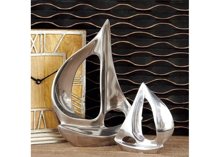 UMA Home Decor Set of 3 Silver Aluminum Sail Boat Sculptures-9