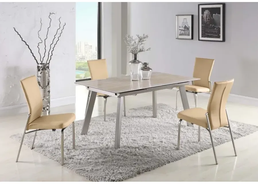 Chintaly Molly Beige Contemporary Motion-Back Side Chair with Brushed Steel Frame-18.11