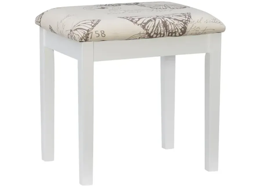 Linon White Butterfly Vanity & Stool-36