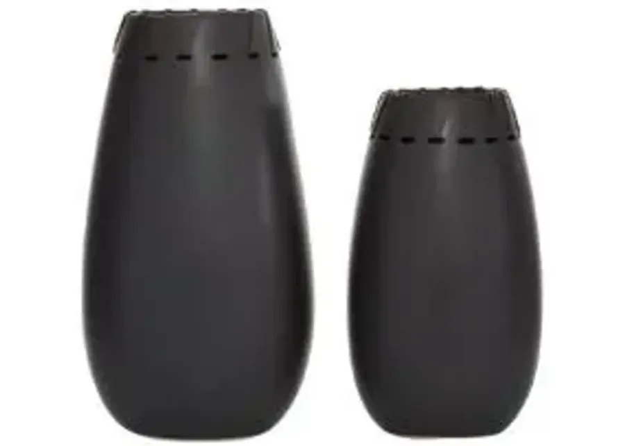 UMA Home Decor Black Ceramic Vase with Cut Out Patterns Set of 2 16"&13"