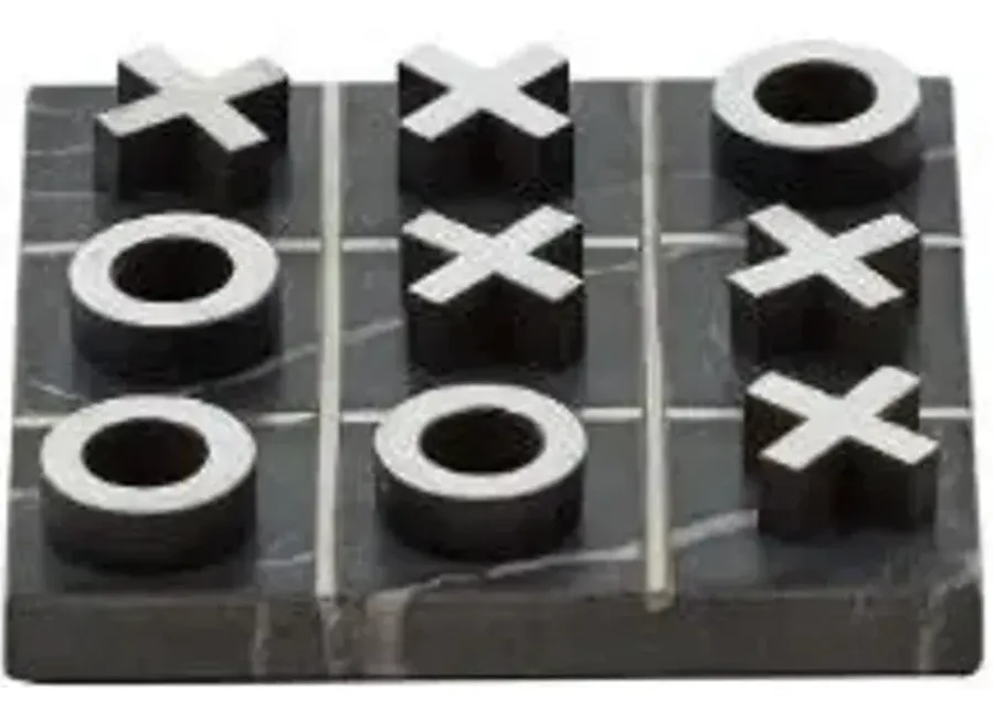 UMA Home Decor Black Marble Tic Tac Toe Game Set with Silver Inlay-5.85