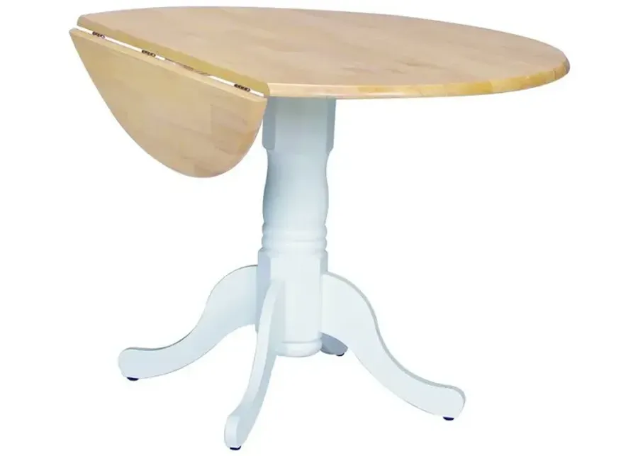 John Thomas Dining Essentials Round Drop Leaf Pedestal Table in White & Natural-42