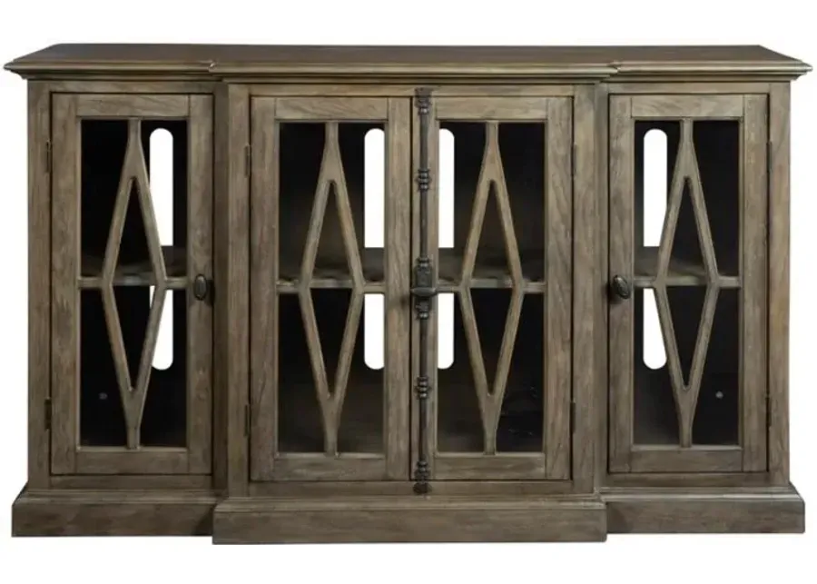 Hekman Rustic Reflections Vintage-Style Cross-Braced Glass Door Buffet Cabinet-64.5
