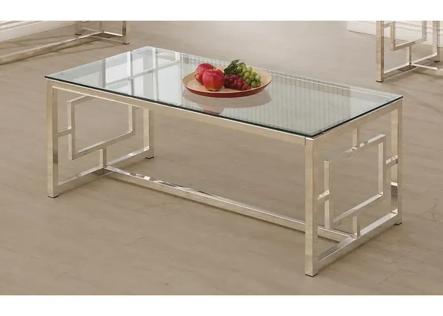 Coaster Merced Rectangular Glass Top Coffee Table Nickel-47.25