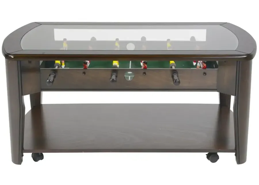 Steve Silver Diletta Tempered Glass Cocktail Table With Foosball In Dark Walnut-45