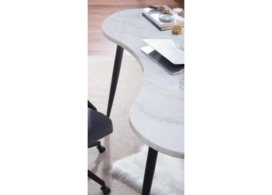 Steve Silver Kinsley White Marble Kidney Shape Writing Desk Top-60