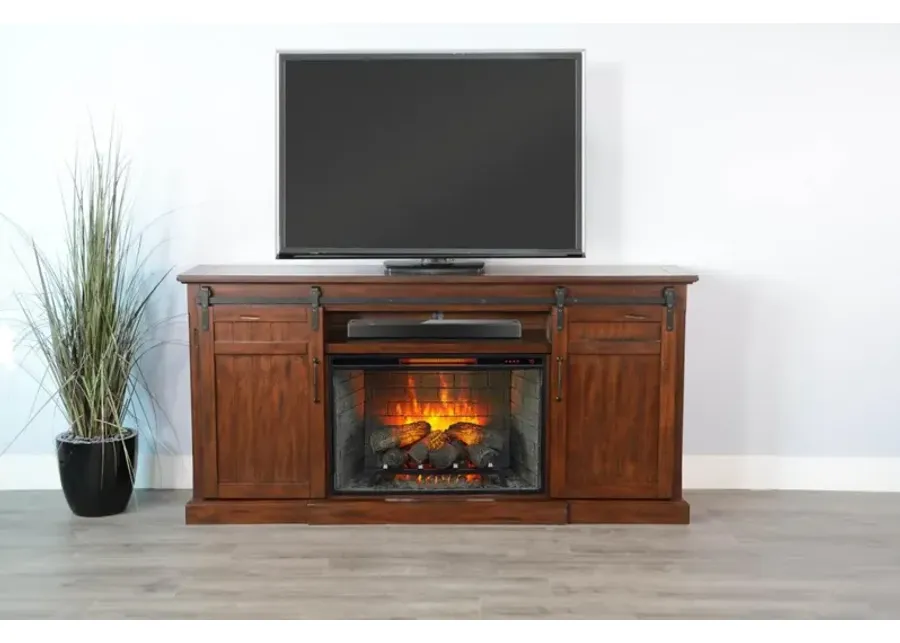 Sunny Designs Tuscany Vintage Mocha 78 Inch TV Stand Console with Fireplace Option-78