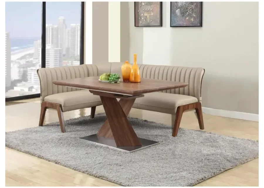 Chintaly Bethany Taupe Vertical Channel Back Dining Nook Bench with Wooden Legs-75.57