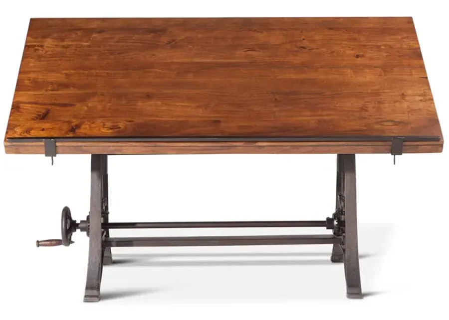 Home Trends Design Industrial Loft 62" Reclaimed Teak Wood Drafting Desk with Adjustable Crank-63