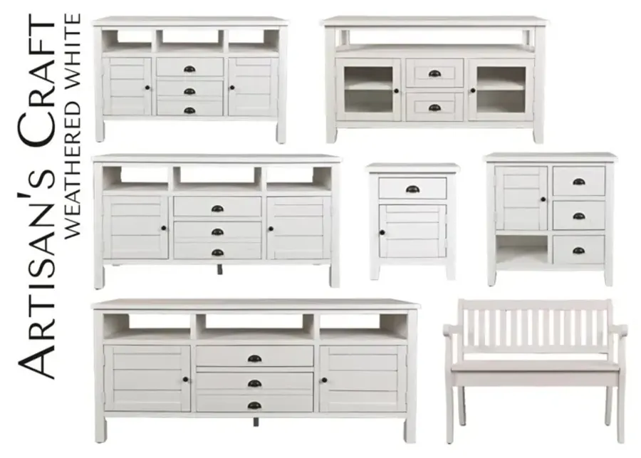 Jofran Artisans Craft 70 Inch Weathered White Media Entertainment TV Stand-70