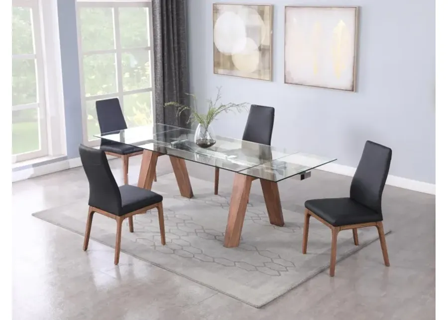 Chintaly Esther Black/Walnut Contour Back Upholstered Side Chair with Solid Wood Base-18.9