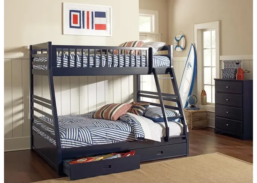 Coaster Ashton 2-Drawer Wood Twin Over Full Bunk Bed Navy Blue-77.5