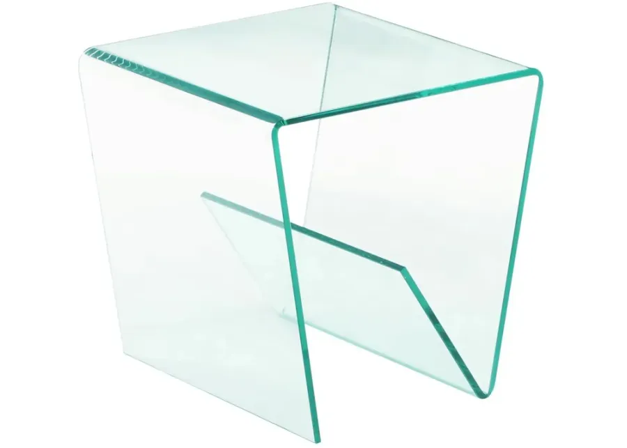 Chintaly 20 Inch Square Bent Clear Glass Lamp Side Table-19.69