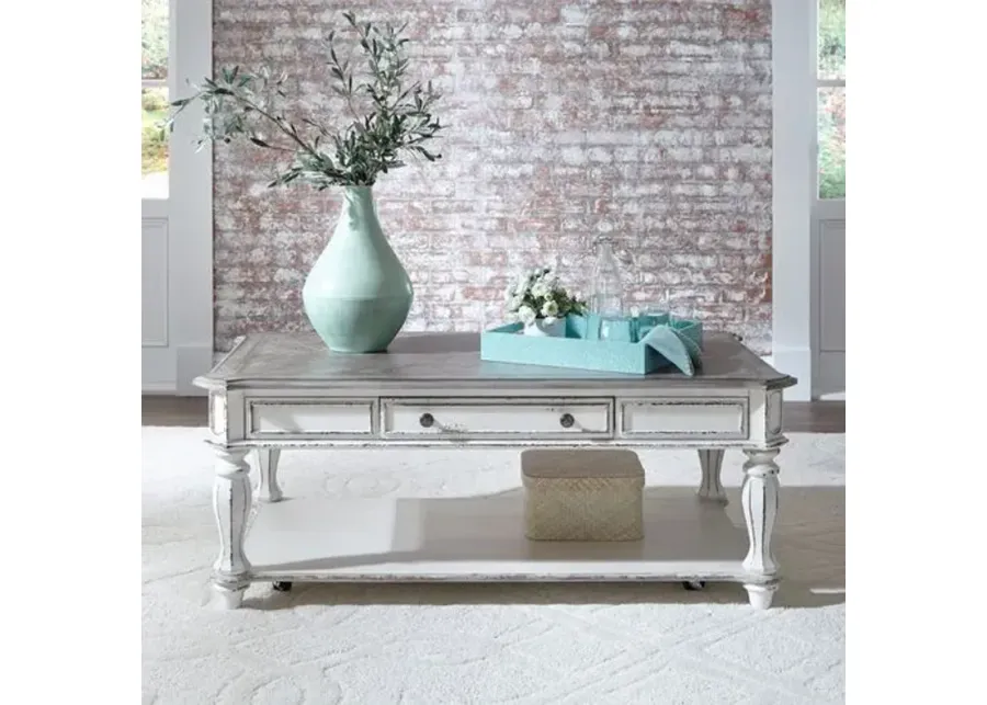 Liberty Furniture Magnolia Manor Antique White Rectangular Cocktail Table with 1-Drawer-52