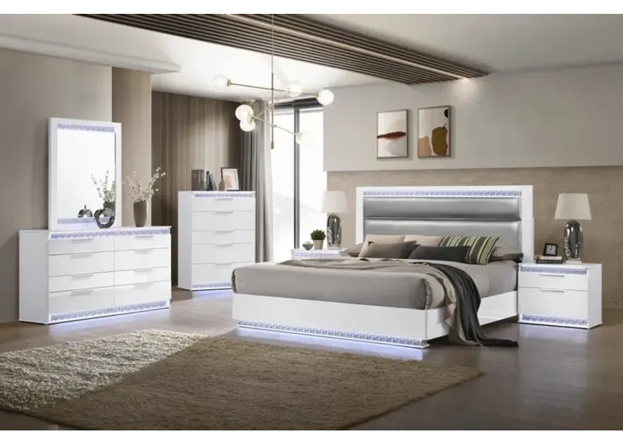 Chintaly Moscow Modern Gloss White 2-Drawer Nightstand-26.38