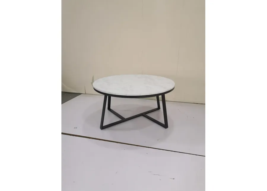 Coaster Hugo Round Faux Marble Coffee Table White & Matte Black-36