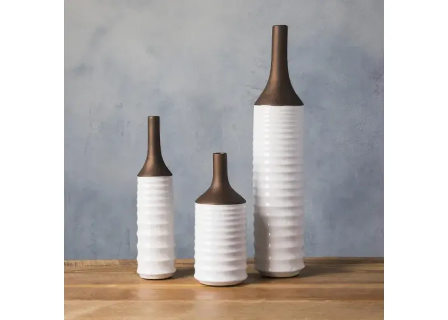 Surya Set of 3 Vases/White/Gold