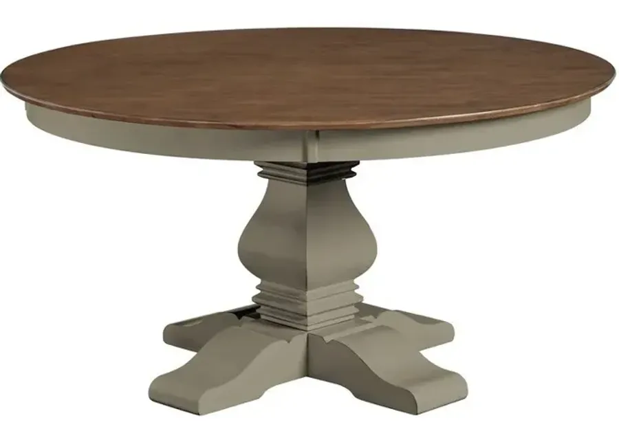 John Thomas Vista 60 Inch Solid Round Table Top with Banks Pedestal Base in Hickory & Stone-60