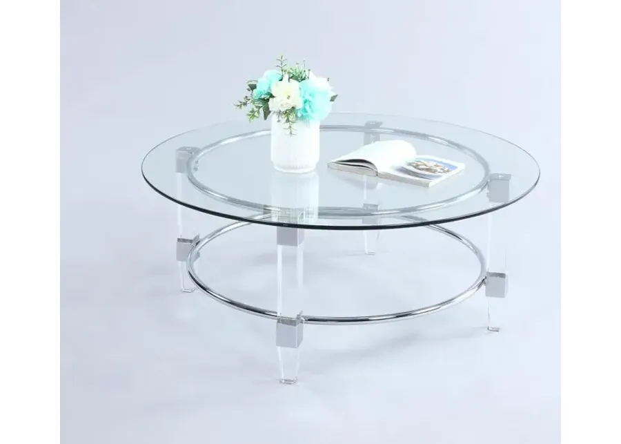 Chintaly Contemporary Round Glass Top Cocktail Table-39.37
