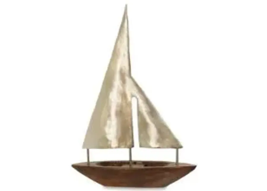 Style Craft Large Pewter Sails Natural Stained Wood Base Boat Sculpture-13