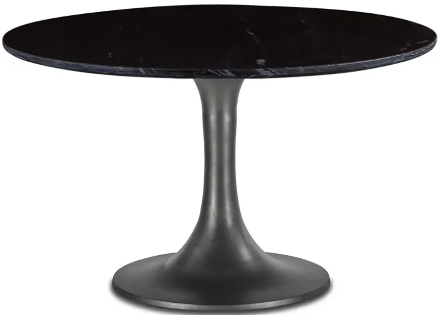 Home Trends Design Palm Springs Natural Black Marble Dining Table with Brushed Steel Tulip Base-48