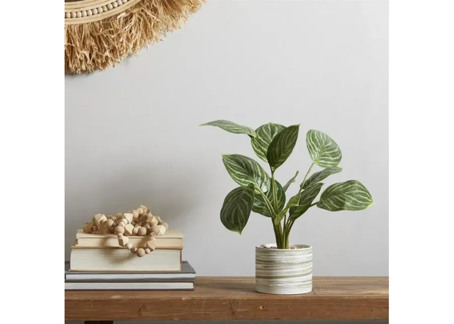 UMA Home Decor Green Faux Foliage Calathea Artificial Plant with Patterned Porcelain Pot-10.6