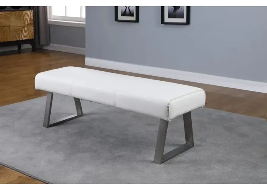 Chintaly Gwen White Contemporary Upholstered Dining Bench with Highlight Stitching-17.72
