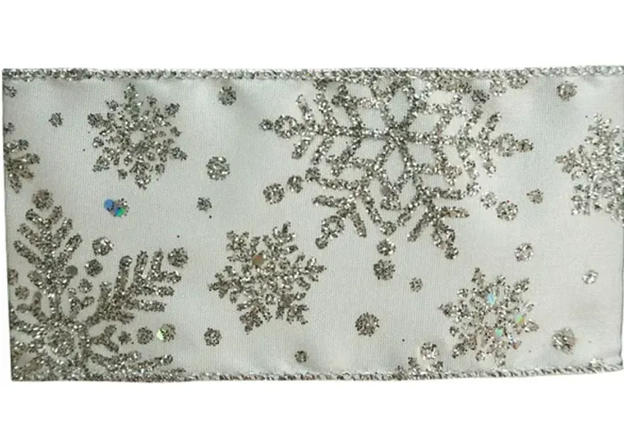White Silver Snowflake Ribbon