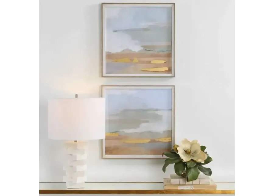 Uttermost Abstract Coastline 2-Piece Blue-Green/Gray/Light Blue/Orange/Yellow Framed Print Set-19.5