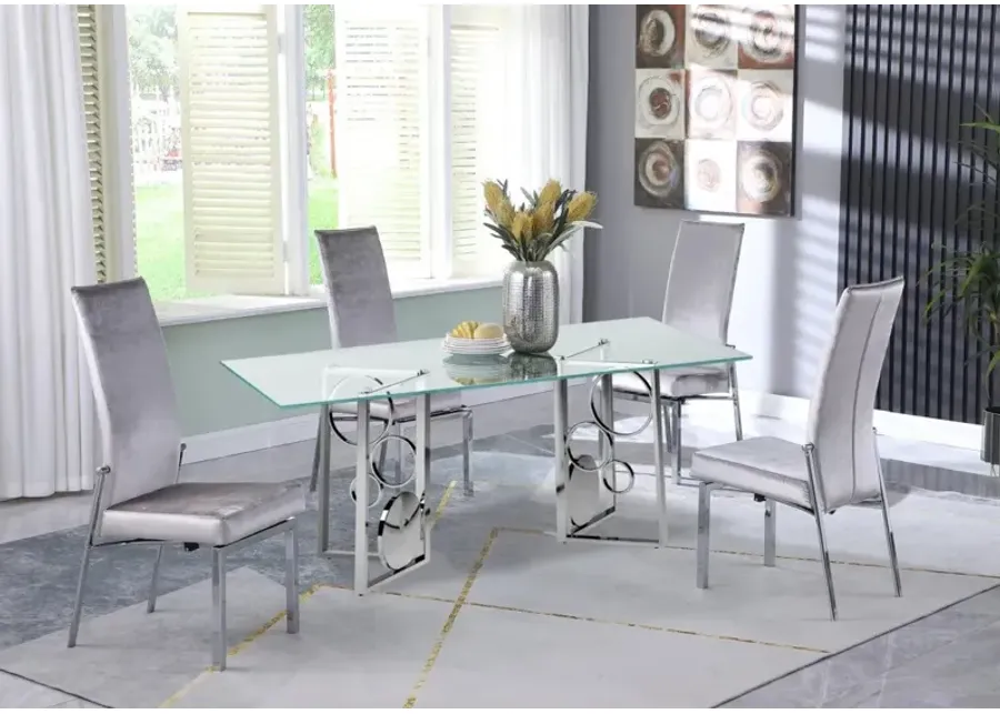 Chintaly Bruna Grey Dining Set with 36 Inch X 60 Inch Glass Top Table & 4 Motion-Back Chairs-36
