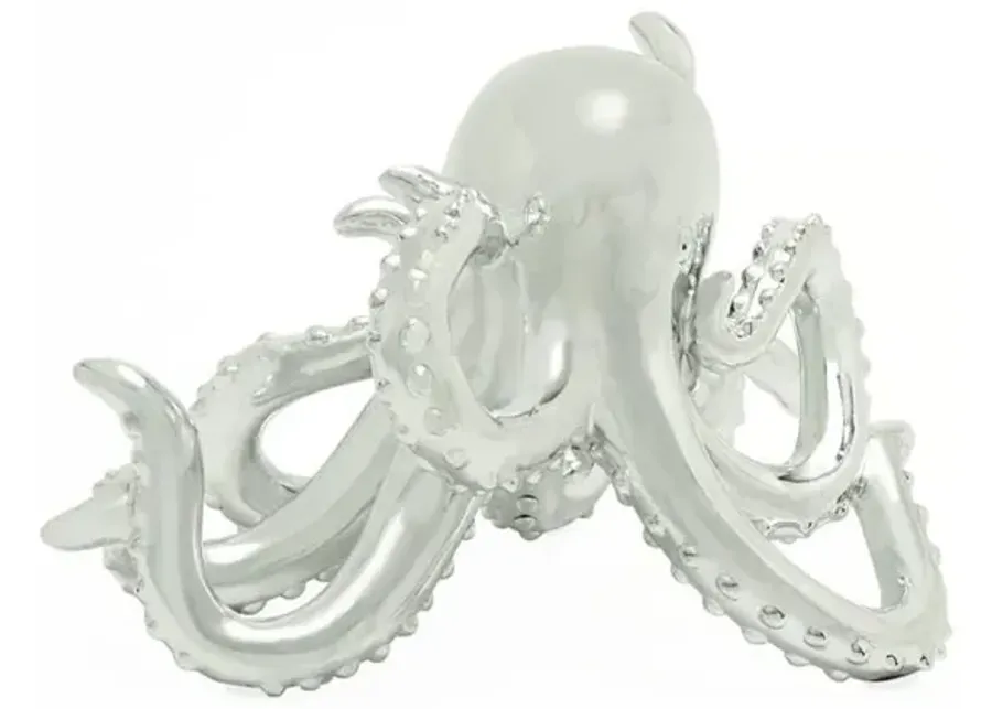 UMA Home Decor Silver Polystone Octopus Sculpture with Long Tentackles & Suctions Detailing-12