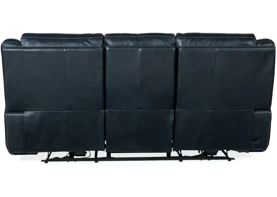 Hooker Furniture Montel Cosmos Cobalt Lay Flat Leather Power Sofa with Power Headrest & Lumbar-87.5