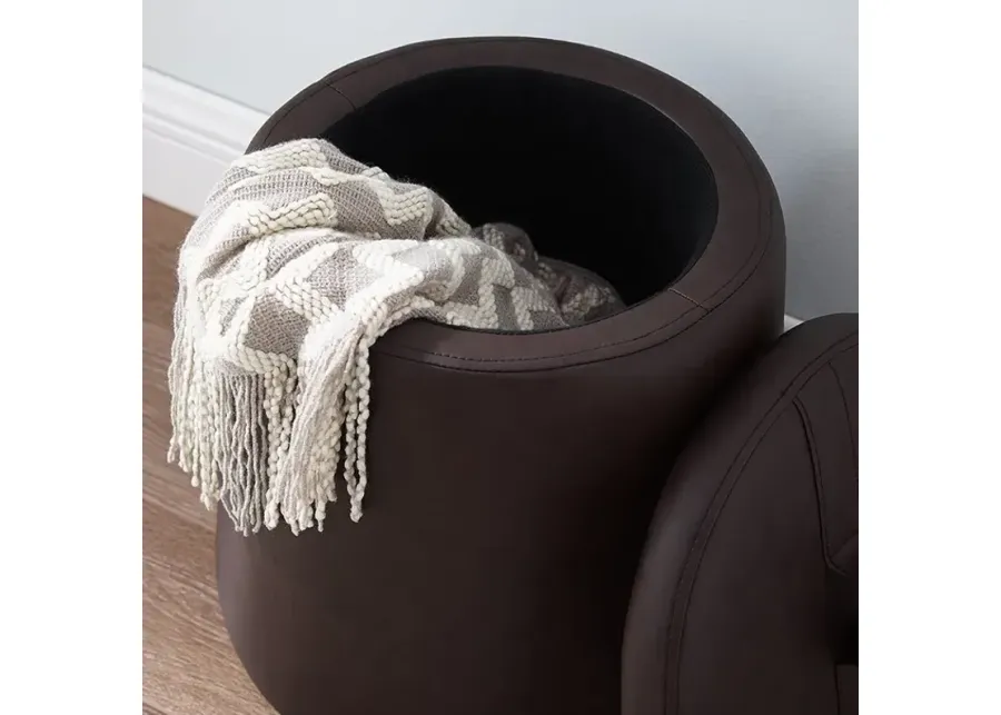 Linon Patric Faux Leather Brown Storage Ottoman-15