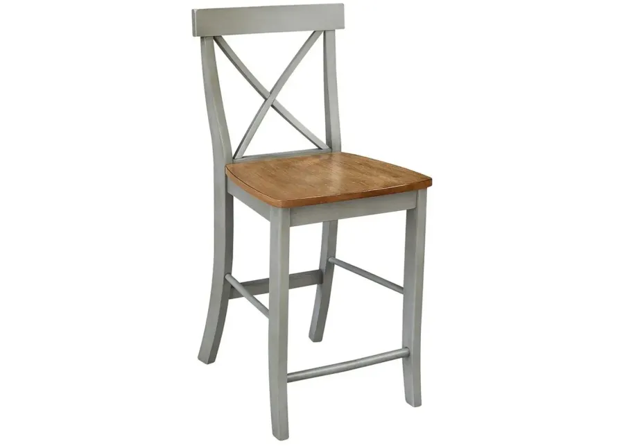 John Thomas Dining Essentials X-Back Wood Stool in Hickory & Stone-17.75