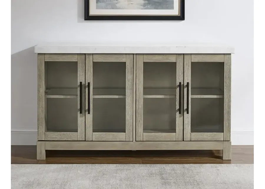 Steve Silver Carena White Marble Top Sideboard With Touch Lighting In Natural Wheat-63