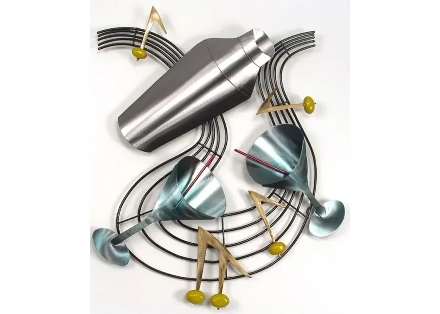Copper Art Dancing Martinis Bar Lounge Cocktails Metal Wall Sculpture-31