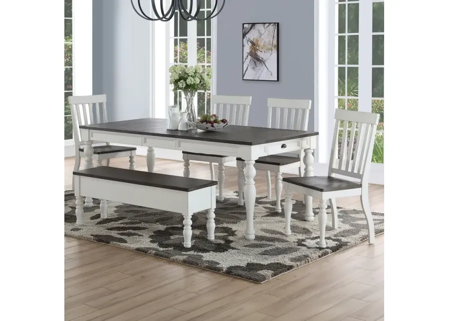 Steve Silver Joanna 6-Piece Table Bench & 4 Side Chairs Set In Ivory & Mocha-64