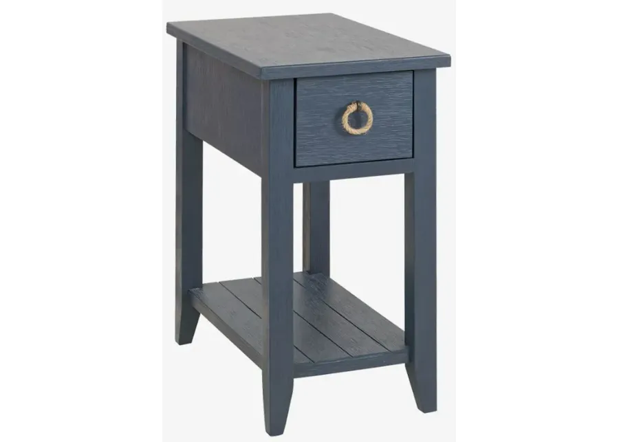 Madison Avenue Coastal Views Navy 1-Drawer End Table with Rope Drawer Handle-14