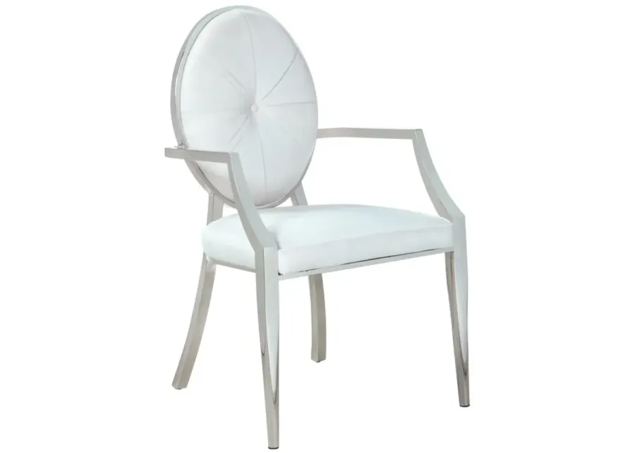 Chintaly Victoria White Modern Round Button Tufted Back Arm Chair-22.83