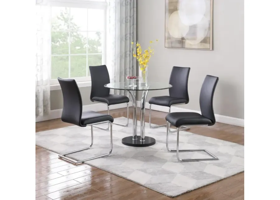 Chintaly Black Dining Set with Glass Top Bistro Table & 4 Cantilever Side Chairs-35.8