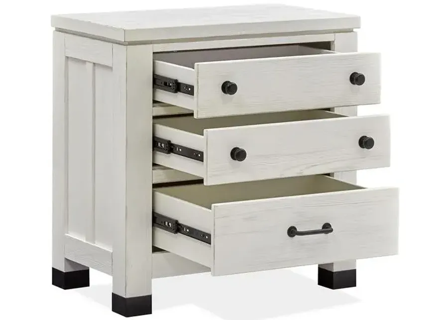 Magnussen Harper Springs Farmhouse White Wood 3-Drawer Nightstand No Touch Lighting Control-28