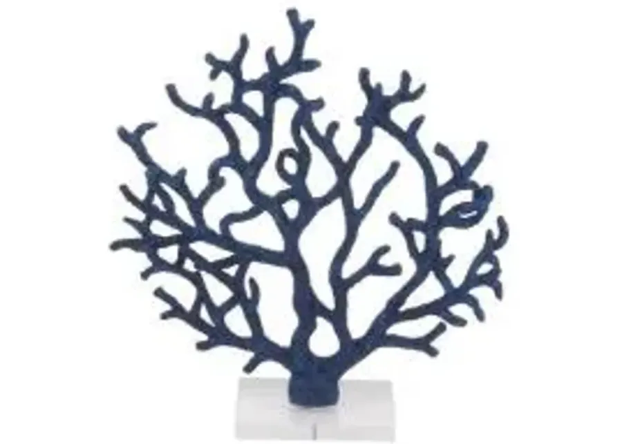 UMA Home Decor Blue Polystone Coral Textured Porous Sculpture with Acrylic Base 14"X4"X16"-14