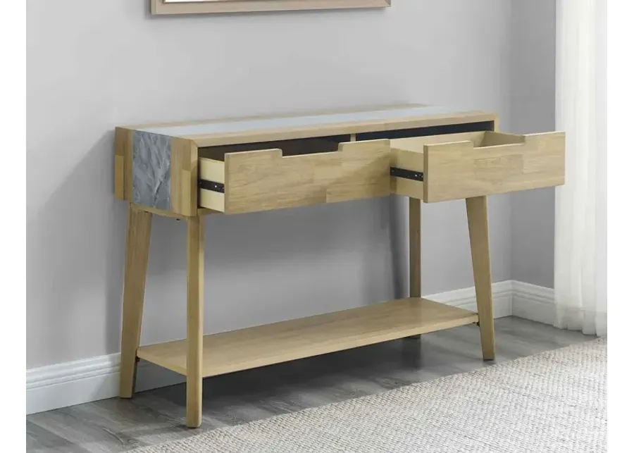 Steve Silver Calgary Sintered Stone Inlay Sofa Table In Natural Acacia-45
