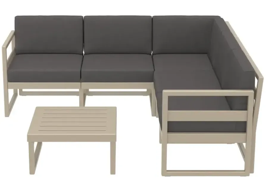 Compamia Mykonos 5-Person White Sunbrella Charcoal Cushion Corner Sectional Outdoor Lounge Set