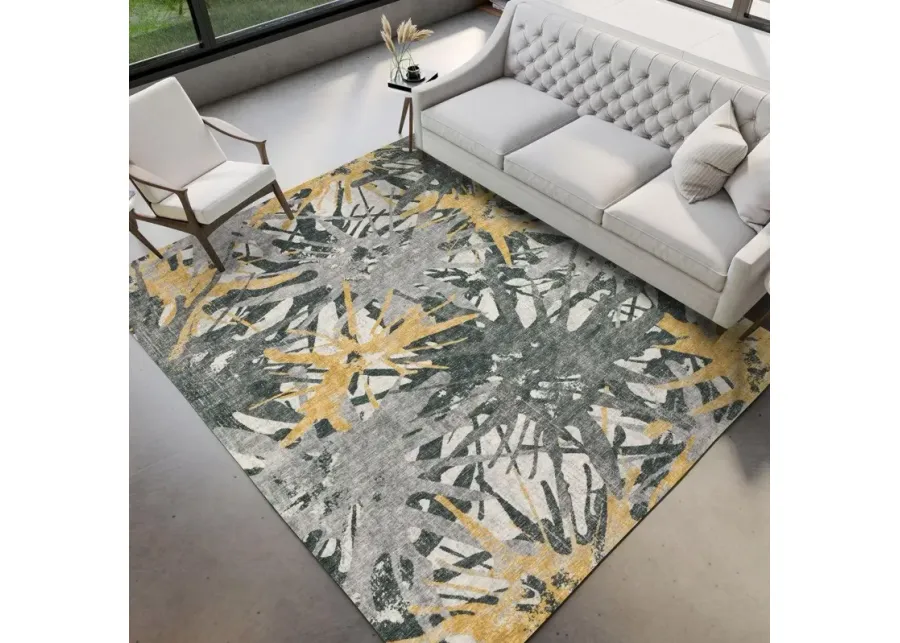 Dalyn Abstract Botanical Brisbane 5'X8' Area Rug in Mustard Yellow & Gray-90